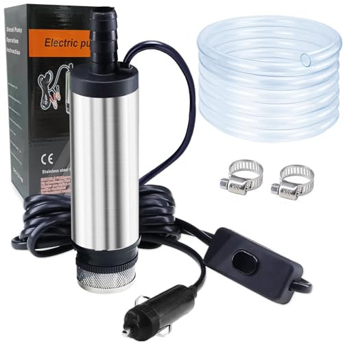 Ousinby Fuel Transfer Pump,12V Water Pump Diesel Pump Oil Pump Portable Stainless Steel Fuel Pump Small Kerosene Pump and 3 Meter Hose for Vehicle Camper Truck Caravan Motorhome