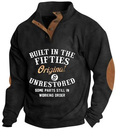 Winterpullover Herren V-Ausschnitt Mit Knopfleiste Pulli Sweatshirt Ethnisch Bedruckt Tops Sport Tshirts Y2k Herren Hoodie Mode Sweater Lässige Unterhemd Herren Oberteils Sweatjacke(1-Black,M)