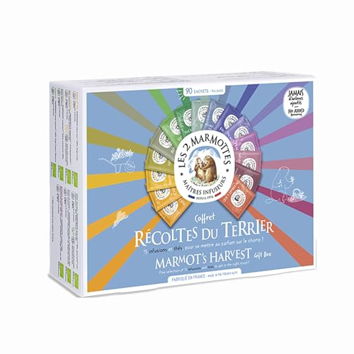 Les 2 Marmottes - Grand Coffret Récoltes du Terrier 90 Sachets - 12 Infusions 3 Thés - Idéal En Cadeau - Bien-Être Et Relaxation - Made In France - Sans arômes ajoutés - 134g