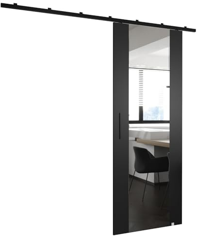 MEBLE KRYSPOL Zonda II Schiebetürset mit Schiene - Hängendes Innen-Schiebetürsystem - Torbeschläge - Hergestellt aus robustem Laminat - 204x80 cm - Schwarz