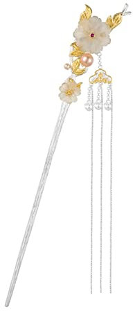 Haarschmuck, Vintage-Haarstäbchen, Perlen-Haarnadel, S925-Silber, chinesische Haar-Essstäbchen, verzierte Kristall-Kirsch-Haarstäbchen mit langer Quaste, baumelnder Haarknoten-Schmuck for Braut, Mädch