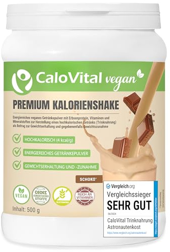 CaloVital Cibo vegano ad alto contenuto calorico, cioccolato, 500 g | Shake calorico per crescere, cibo per astronauti e pasto da bere, ad alto dosaggio con proteine, vitamine e minerali