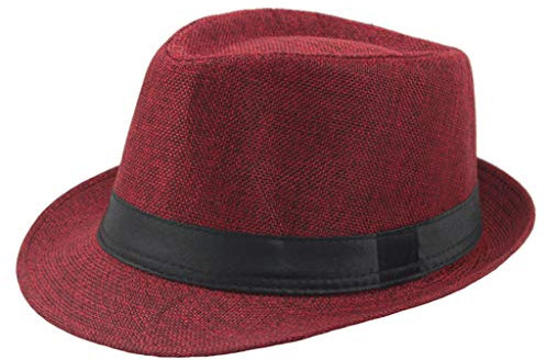 CurlyStraw Herrenhut, Outdoor-Hut, Sonnenhut, atmungsaktiv, Jazz-Baseballkappen, Vintage-Kappen für Herren, rot, One size