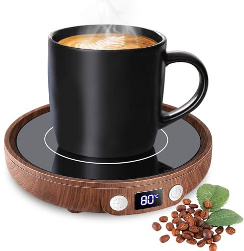 MQFORU, scalda tazze da caffè, scalda tazze con 3 livelli di temperatura, timer 2-12H, 4 ore, spegnimento automatico, piastra scalda bevande per caffè, tè, candela (venature del legno)