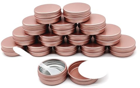 Wopanxye 15 paquete de latas de aluminio de tamaño de viaje de 15 g, latas de metal de 15 ml de 1/2 oz Recipientes pequeños con tapa de rosca para muestra de maquillaje, uñas, bálsamo de labios