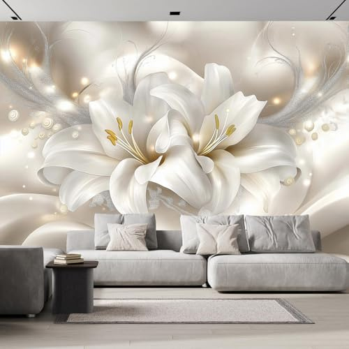 Carta da Parati Moderna Fiore Giglio Astratto 450×315cm Poster Gigante Fotomurali, Seta Tessuto Pianta 3D Fotomurale per Camera Letto, Soggiorno, Corridoio