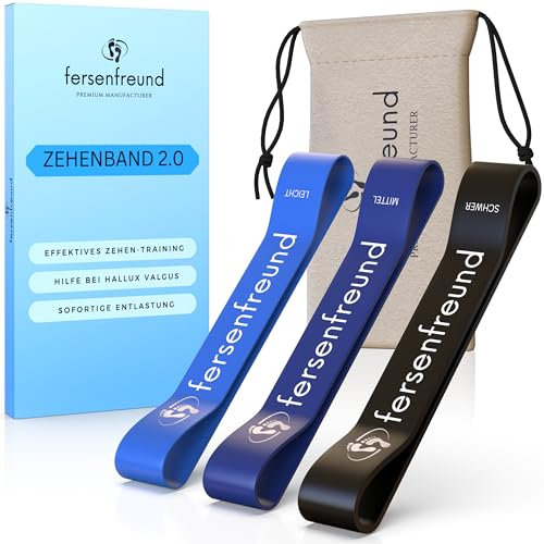 FERSENFREUND® Premium Hallux Valgus Zehenspreizer Korrektur - NEUHEIT 2025 - Trainingsband für die Ballenzehen - Bandage Ballenkorrektur Toe Spacer Correct Toes Bunion Corrector Zehenkorrektur 3er-Set