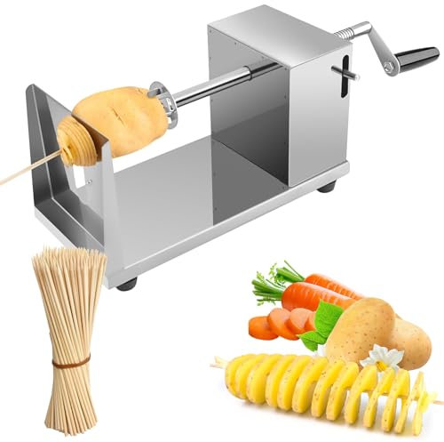 BORDEAG - Cortador de patatas en espiral, copa de patata en espiral, de acero inoxidable, para el hogar, el hotel y el restaurante, con 50 palos de bambú