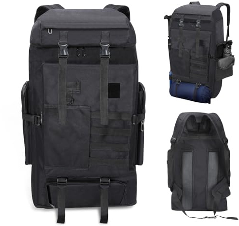 Senprity Sac à dos de randonnée imperméable de 100 L pour activités de plein air, sport, voyage, escalade, ski, voyage, pour homme ou femme, Noir , L