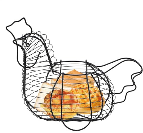 Eierkorb in Hühnerform, Hähncheneierkorb aus Bauernhof, Eierkorb aus Metall, Huhn, in Form eines Hühnereiers, aus Metall, für Eier und Obst, 32 x 16 cm