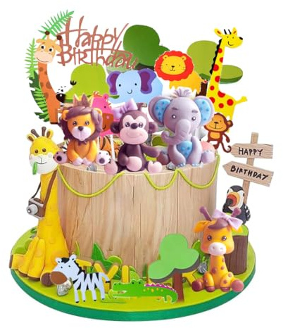 ZOOMPIL Cake Toppers Zoo, Kuchendeko Tiere, Animal Geburtstag Kuchen Dekoration, Tortendeko Wald Tiere, 23 Stück Jungle Animal Cupcake Toppers, für Geburtstag Party Kinder Mädchen Baby Shower