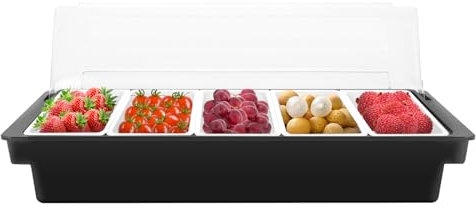 MEHOOSPVN Contenitore per ingredienti, contenitore per alimenti a 5 celle, contenitore per alimenti, in plastica per buffet, pizza, contenitore per spezie, noci e caramelle, ristorante buffet e bar