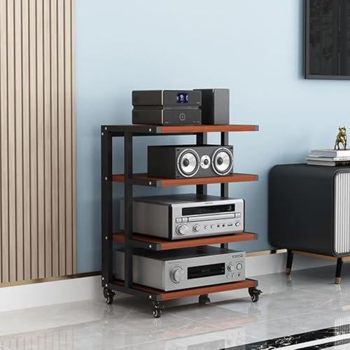 Genérico Soporte AV, gabinete para componentes de Audio, Estante HiFi, Estante para Amplificador, Estante para Consola de Videojuegos, Estante de Almacenamiento Abierto multifunción (Madera de Teca,