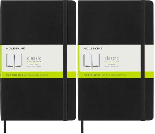 Moleskine Klassisches Notizbuch, Notizbuch mit Weißen Seiten, Weicher Einband und Elastischer Verschluss, Großes Format 13 x 21 cm, Farbe Schwarz, 192 Seiten (Packung mit 2)