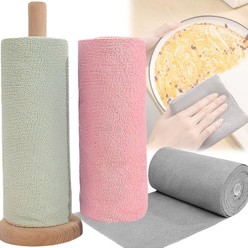CXAFQ 3 Rollen Wiederverwendbarer Reinigungstücher, 25 * 25cm, Insgesamt 60 Hoch Saugfähige Ultrafeine Faserreinigungstücher, Kann Sowohl Für Trockenes Als Auch Nasses Waschtuch Verwendet Werden