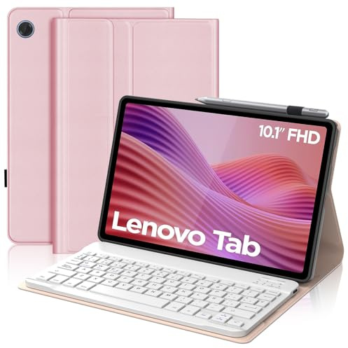Funda con Teclado para Lenovo Tab 10.1 2025, Español Ñ Teclado Bluetooth Inalámbrico Desmontable con Funda Protectora Delgada para Tablet Lenovo Tab 10.1 Pulgadas 2025(TB-311FU/TB-311XU), Rosa