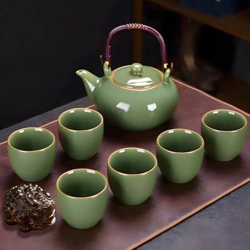 ICHAG Service à thé japonais pour adultes, théière en porcelaine avec animal de compagnie, théière japonaise traditionnelle, théière et tasses, théière chinoise pour camping, maison, cadeau, bureau