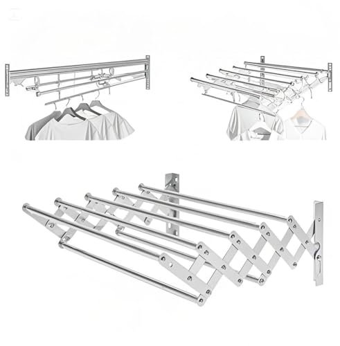WINPANG Stendibiancheria a parete allungabile, 7 barre di asciugatura 201 in acciaio inox argento per balcone bagno camera da letto appartamento armadio