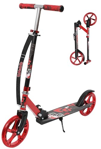 Habib Gruppe Patinete con Ruedas XXL Brillantes, Plegable, Altura Regulable en 4 Niveles, soporta hasta 100 kg, para Grandes y pequeños (Rojo)