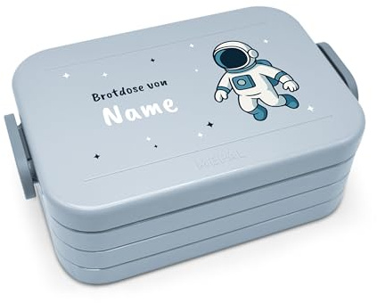 printplanet® Personalisierbare Brotdose „Layout Astronaut“ – Lunchbox/Bento Box von Mepal – mit eigenem Namen oder Wunschtext – Farbe Nordic Blue – BPA-frei – Geschenkidee