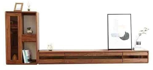 Meuble TV Suspendu Combinaison de meuble TV flottant for salon, meuble TV flottant en noyer noir avec armoire latérale murale, 3 portes rabattables avec verre intégré Murale Étagère TV(160x25x21cm)