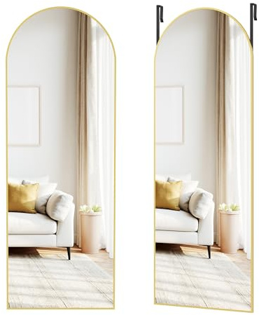 SONGMICS Ganzkörperspiegel, 120 x 40 cm, gewölbter Spiegel, Wand- oder Türmontage, Rahmen aus Aluminiumlegierung, Hartglas, für Schlafzimmer, Wohnzimmer, Garderobe, blassgold LFM033AB01