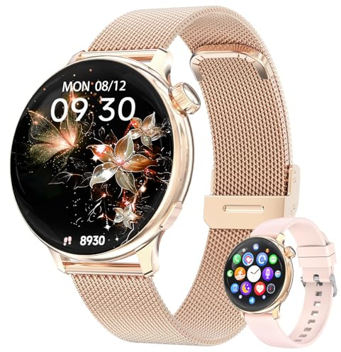 Smartwatch Donne, 1.27 Orologio Smartwatch Digitale Fitness Tracker Bluetooth Watch con Chiamate 120+ Sports Cardiofrequenzimetro, SpO2 Sonno, IP68 Smart Watch Smart Watch per Android iOS, Oro