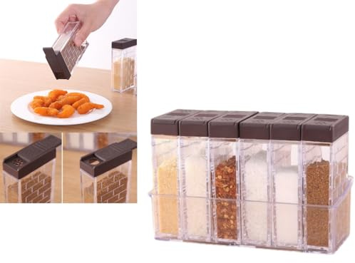 Salière à épices de camping 6 en 1 - En plastique - Pour ranger le poivre, la cuisine, le sel, les épices, le camping