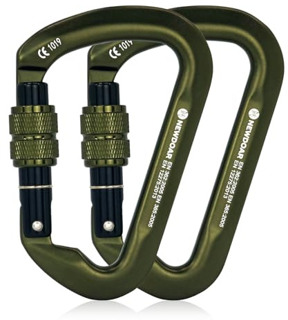 NewDoar 30KN CE-zertifizierter Kletter Karabiner Professioneller Hochbelastbarer D-Schraub Karabiner mit Verriegelungsclip für Felsklettern, Abseilen, Rettung, Bergsteigen und Abseilen