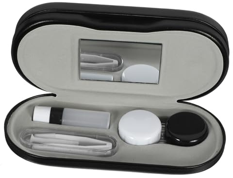 Mikinona Praktische Kontaktlinsen Aufbewahrungsbox aus PU Auslaufsicherer Leichter Reise Kontaktlinsenbehälter mit Doppeltem Fach Tragbare Aufbewahrung für Monats und Tageslinsen
