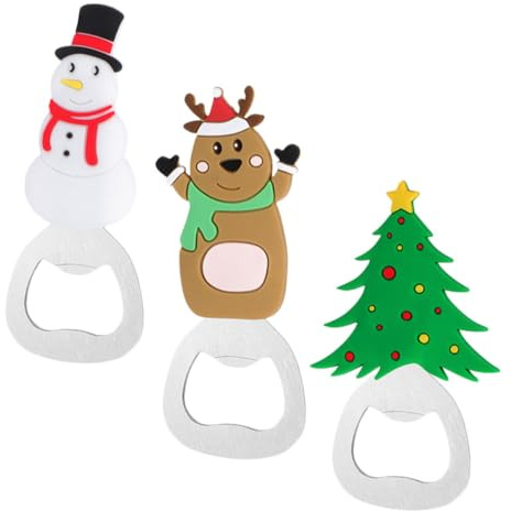 BIUDECO 3pezzi Apribottiglie Natalizi in Acciaio Inox Design Pupazzo di Renna Albero di Natale Rimozione Coperchio Lattina Birra Utensile da Cucina Bar Ristorante