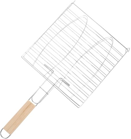 VICASKY 2 Stck. BBQ Clip Grillzubehör aus Hochwertigem mit Langem Holzgriff Vielseitiger Grillkorb für Fisch Gemüse und Fleisch Gleichmäßiges Gitterdesign für Problemloses