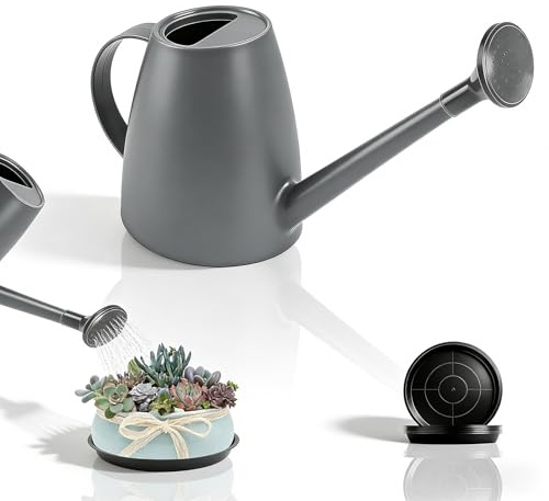 msymsyu 1.8L Giesskanne Klein Gießkanne Zimmerpflanzen Kunststoff Kleinegießkanne mit Langem Ausgießer Mit 10 STK Schwarz Blumentopf Untersetzer für Zimmer und Balkon Sukkulenten Topfpflanzen (Grau)