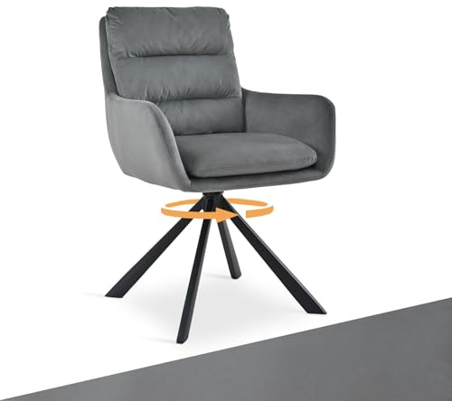 Bon Furni Esszimmerstühle Drehbar 1er Set mit Armlehne – 360°Drehbare Einzelstuhl mit Doppelter Rückenlehne, Abnehmbarem Sitzkissen, Samt Küchenstuhl für Esszimmer & Wohnzimmer, Büro, Hellgrau