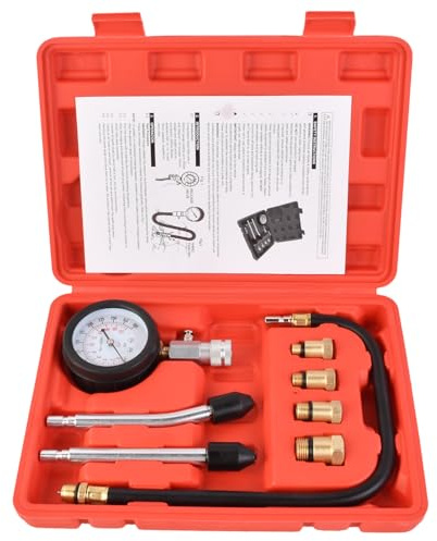 Dixhills 8PCS Petrol Engine Compression Tester Kit Compatible with Car Motorcycles truck Petrol Engine 0-300PSI 0-20 Bar Kit Fuel Cylinder Pressure Gauge