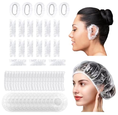 XFSRG 200 Pezzi Cuffia Doccia Monouso e Copri Orecchie Cuffie in PE Spesso Copriorecchie Impermeabili per Capelli Tinta Doccia Cosmetica