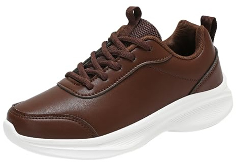 Generiska fritidsskor för män, sportigt läder, gymskor för män, sneakers, lätta löparskor, låg topp, sneakers, halkfria slip-skor, lätta joggingskor, män och kvinnor, promenadskor, BRUN, 45 EU