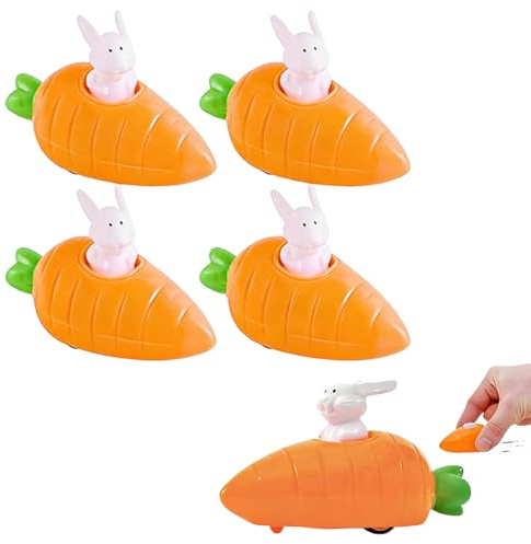 YIPFEN Lot de 4 Lapins de Pâques à Remonter dans Voitures en Forme de Carotte I Idéal pour Cadeaux de Pâques Enfants I Décoration de Pâques I Figurines Amusantes pour Enfants I Cadeaux d'Anniversaire