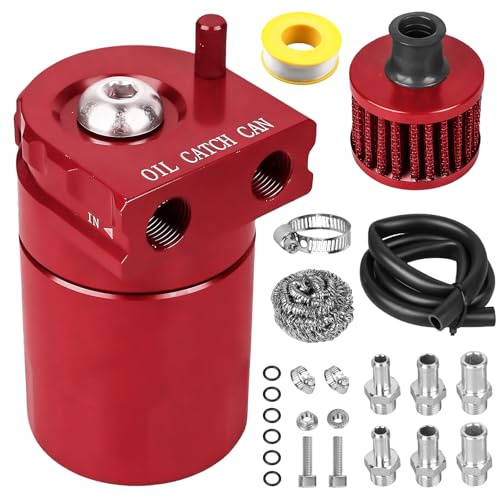 GBKDQQ Oil Catch Can Universal 300 ml (rosso) – Serbatoio separatore olio con filtro aria e accessori, serbatoio in alluminio per auto e moto