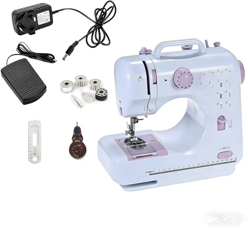 12-Stitch Portable Sewing Machine, Dual Speed Electric Sewing Machine with Foot Pedal & Storage Drawer for Beginners