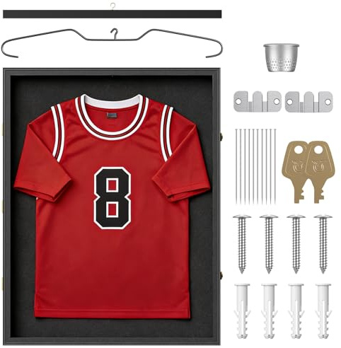 Yigowyigo Trikotrahmen 70x90cm Trikot Bilderrahmen, XL Schwarzer, Bilderrahmen für Trikot Rahmen mit Acrylglas und Sicherheitsschloss, Objektrahmen für Fußball Eishockey Rugby Basketball T Shirt