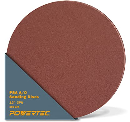 POWERTEC 110763 12-Inch PSA 180 Grit Aluminum Oxide Sanding Disc, Self Stick, 3-Pack