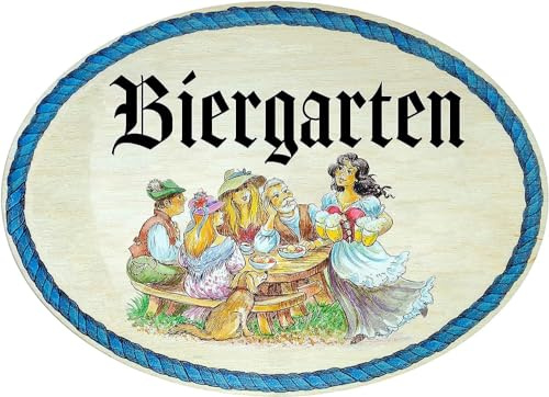 Kaltner Präsente Geschenkidee - Holz Geschenkartikel Deko Türschild im Antik Design Dekoartikel Motiv Biergarten (18 x 13 cm)