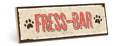 TypeStoff Holzschild mit Spruch – FRESS-BAR - shabby chic retro vintage nostalgie dekoTypografie-Grafik-Bild bunt im used-look aus MDF-Holz - HS-00103