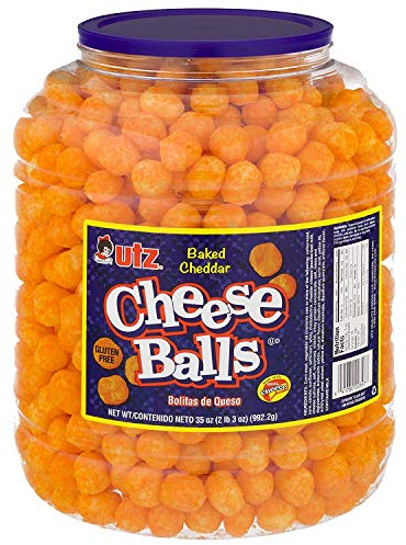 Utz Cheese Balls – 35 Ounce Barrel (2 lbs) – Made with Real Cheese, Resealable Container, Gluten Free, Easy and Quick Party Snack