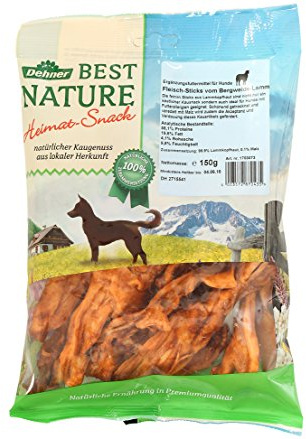 Dehner Best Nature hundmellanmål, högkvalitativt godis, tuggsnack för hundar, pinnar med lamm, 150 g