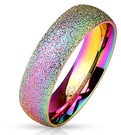 Paula & Fritz® Sand Glitzer 6mm breit Damen-Ring Verlobungs-Ring Freundschaftsring Herrenring Partnerring Edelstahl 47 (15) - 69 (22)