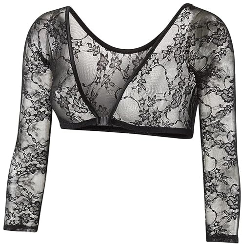 Sleevey Wonders Women’s 3/4 Length Slip-On Lace Sleeves L Black – Sheer Reversible Arm Cover Up, Cooling Shrug Bolero for Dresses, Tops & Sun Protection