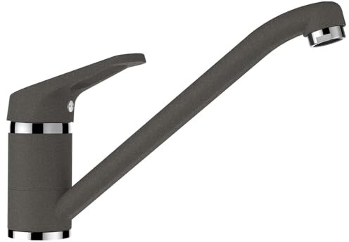 SCHOCK® Küchenarmatur COSMO Asphalt I Hochdruck Einhebelmischer mit Festauslauf I 360° schwenkbar I Extrastarker Wasserdurchlauf I Platzsparendes Design I Standard Norm-Anschlüsse