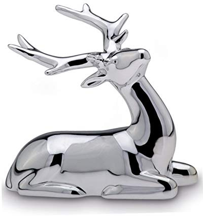 H.Bauer jun. Kleine liegende Porzellan Deko Rentier Figur - silbern glänzende Hirsch Geweih Weihnachts-Deko zum Hinstellen Höhe 9 cm